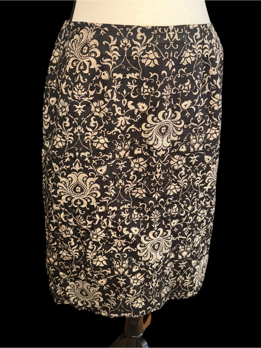 Talbots Women’s Size 10 Black Tan Floral Scroll Cotton Pencil Skirt Lined